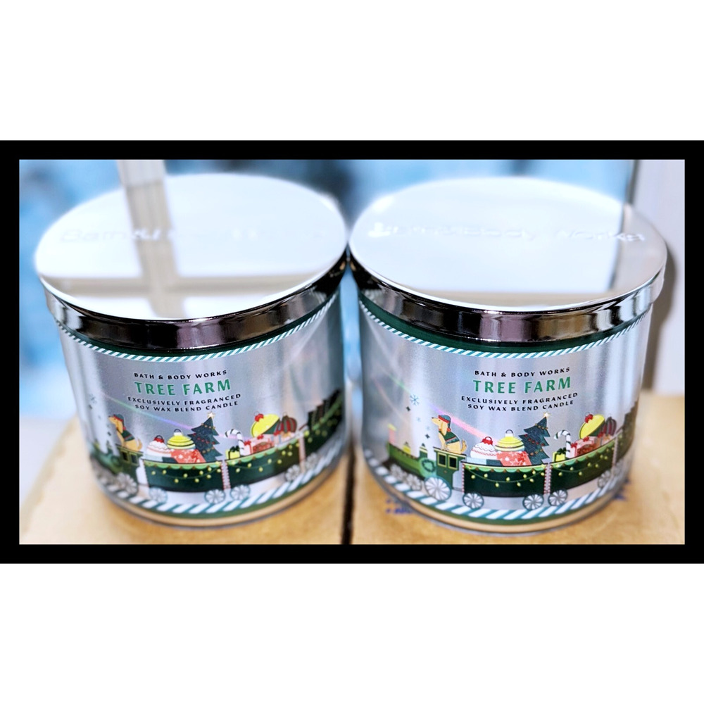 Lot of 2 Bath & Body Works Tree Farm Large 3-Wick Scented Candle 14.5oz Festive
